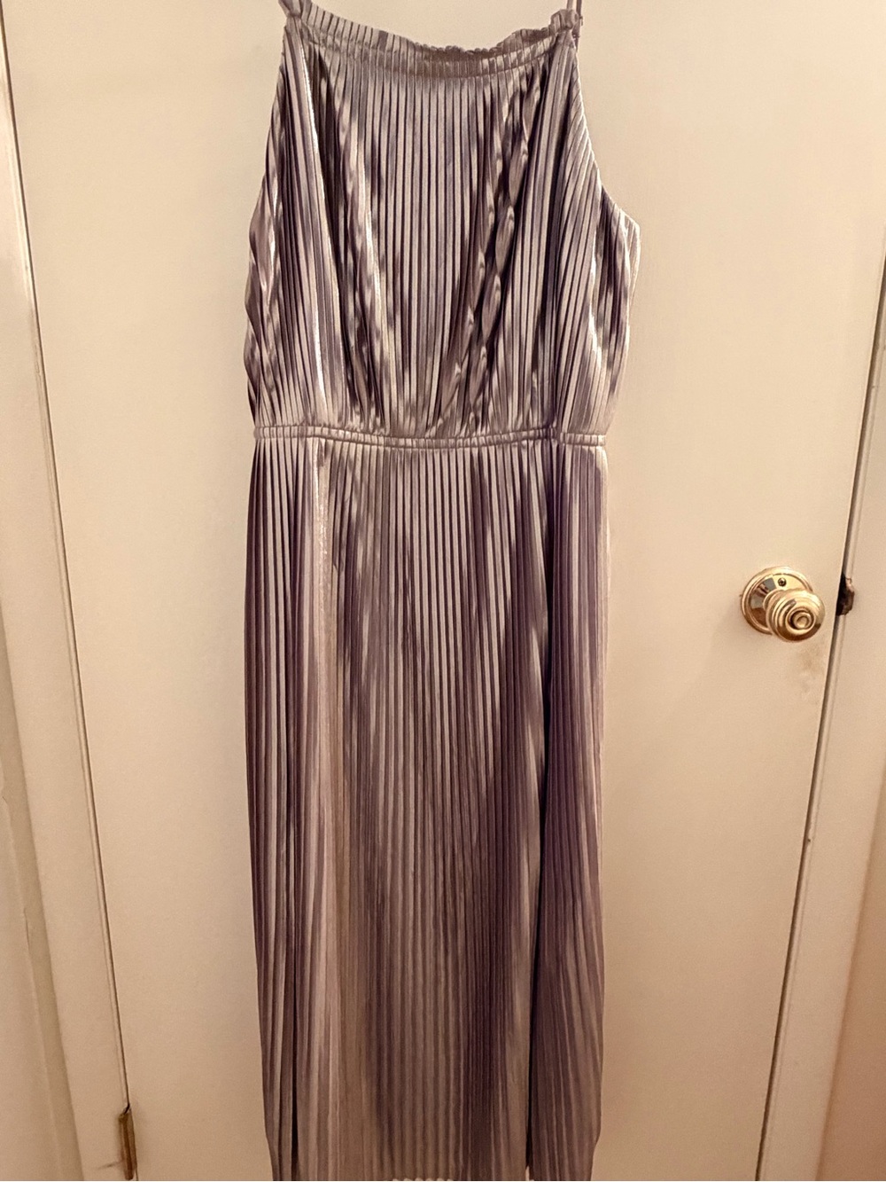 Banana Republic Metallic Pleated Silver Maxi Dress
